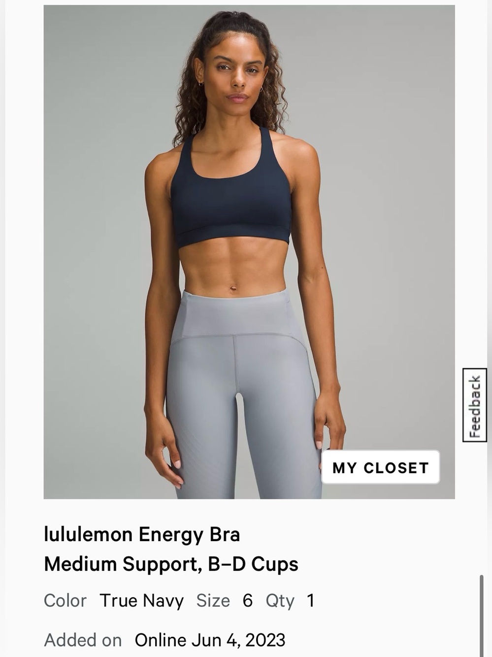 lululemon Energy Bra Medium Support True Navy Size 6